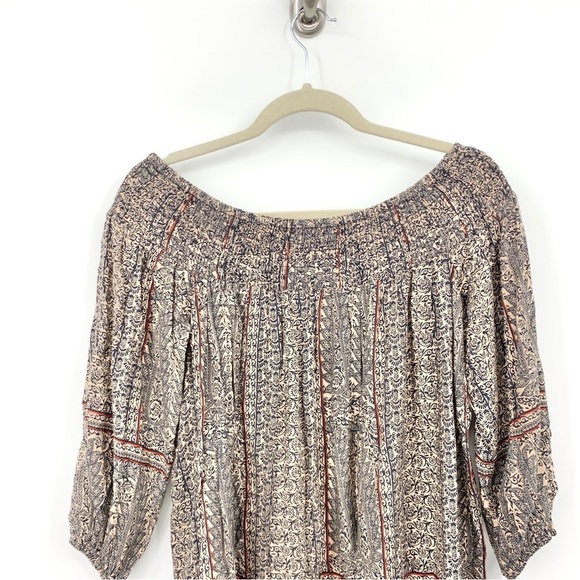 Vanessa Virginia Anthropologie Women Size Small Blouse 3/4 Sleeve Top Blue Print - Picture 5 of 9